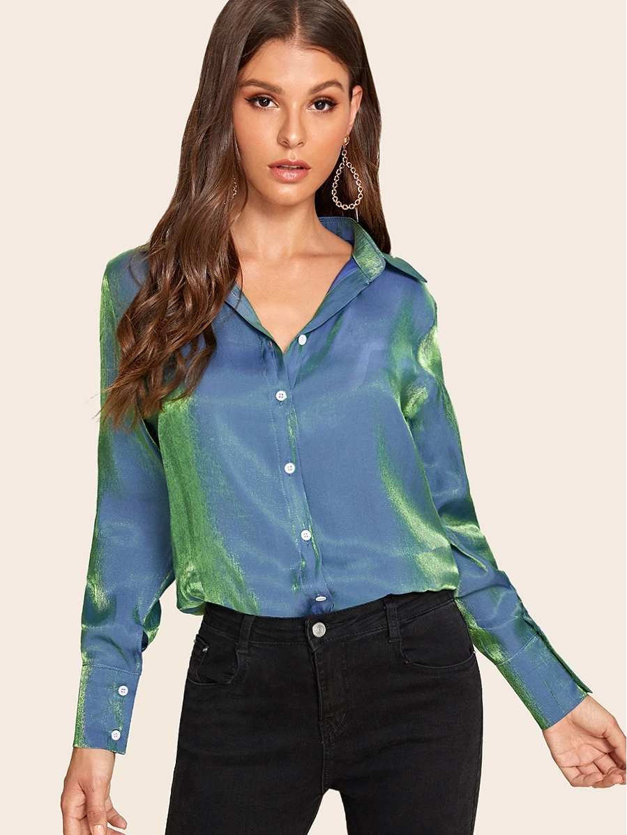 metallic satin blouse