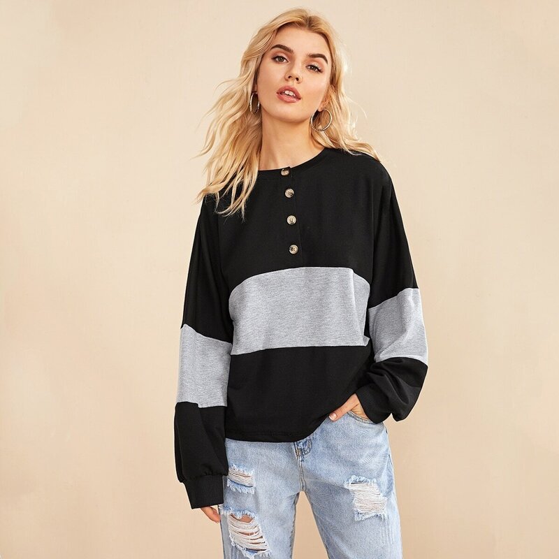 

Button Front Two Tone Space Dye Sweatshirt, Black