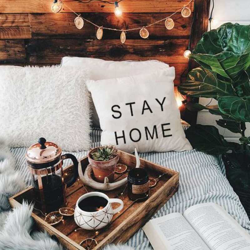 

Slogan Print Cushion Cover, Black and white