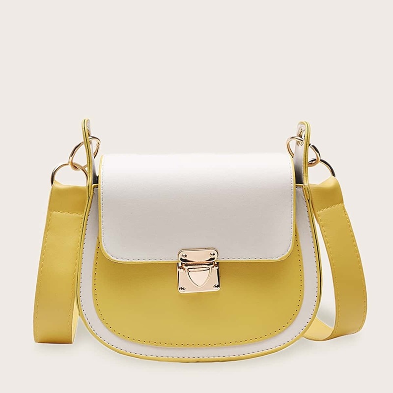 

Two Tone Push Lock Crossbody Bag, Multicolor