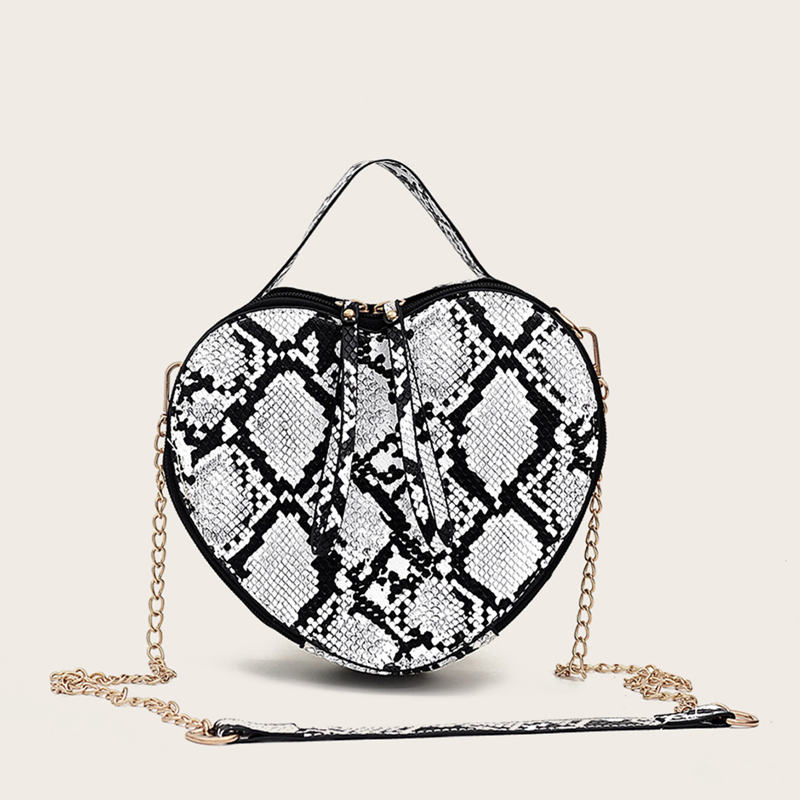 

Heart Shaped Snakeskin Print Satchel Bag, Multicolor