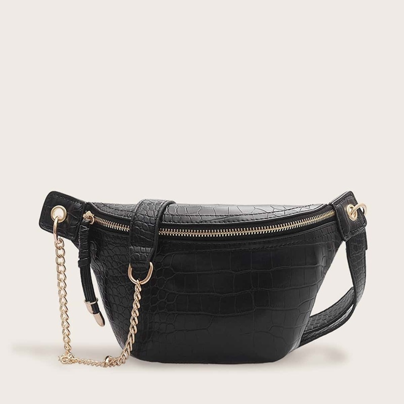 

Croc Embossed Fanny Pack, Black