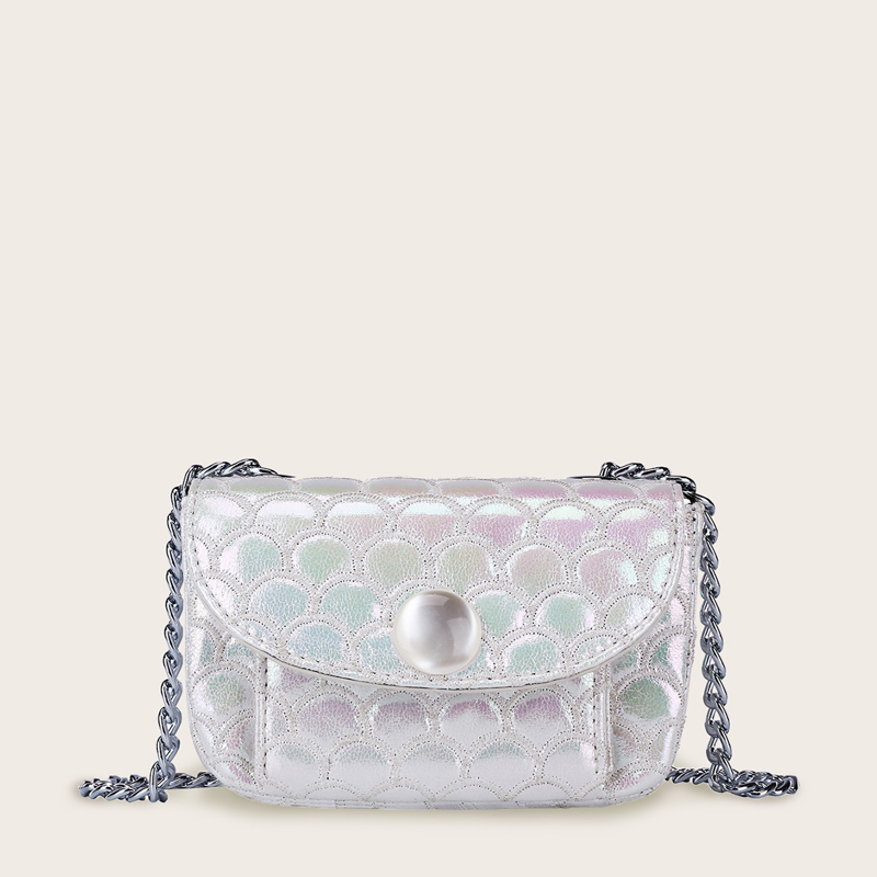 

Metallic Embroidered Detail Chain Bag, White