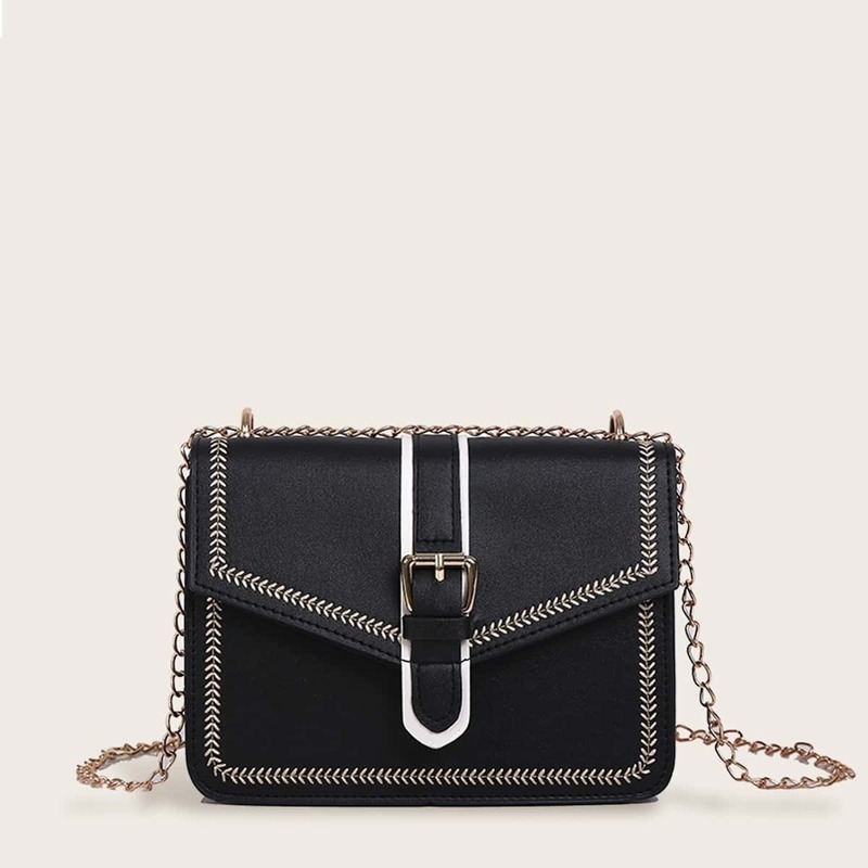 

Buckle Strap Chain Crossbody Bag, Black