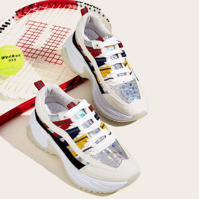 

Lace-up Front Chunky Sole Trainers, Multicolor