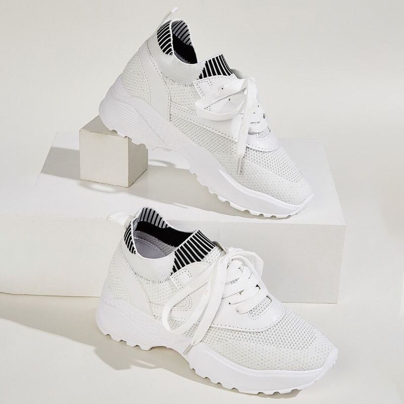 

Lace-up Front Striped Detail Trainers, White