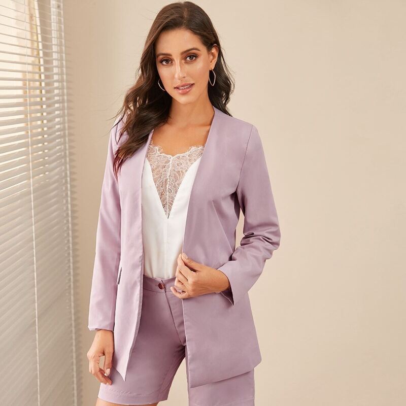 

Solid Open Front Blazer, Purple