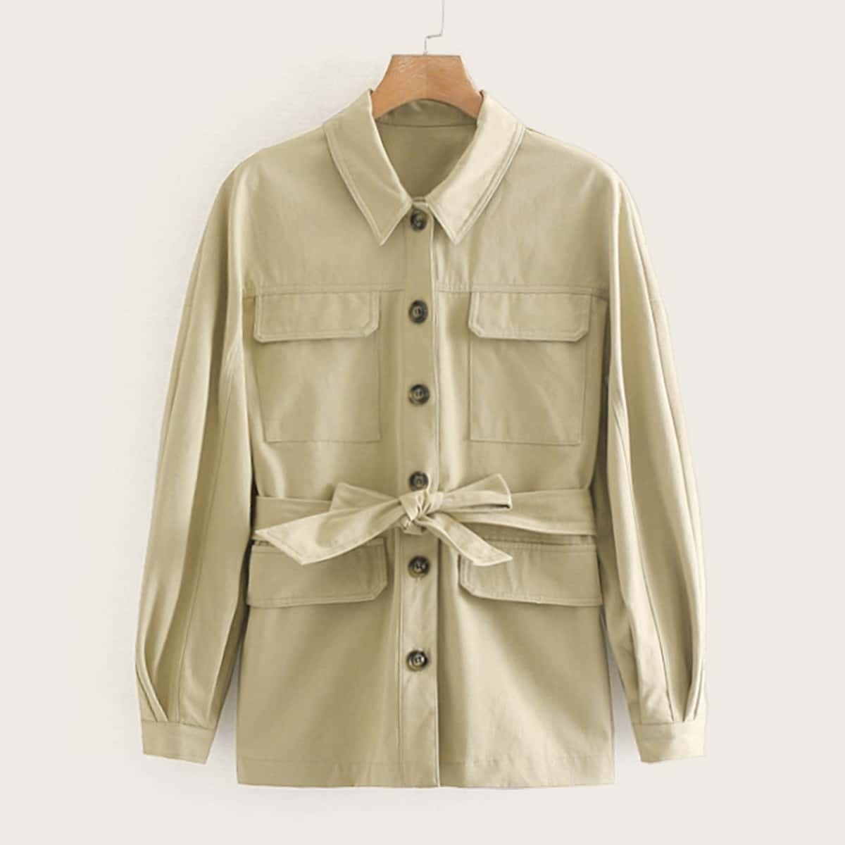 

Button Through Pocket Belted Unity Coat, Khaki