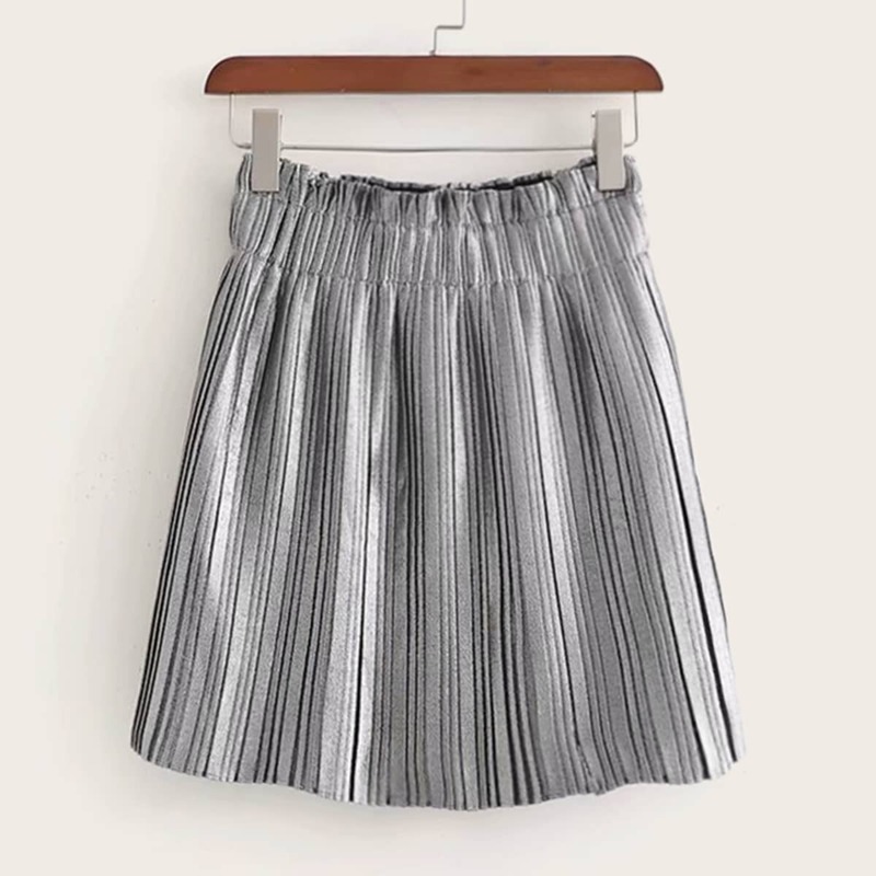 

Pleated Metallic Elastic Waist Skirt, Grey