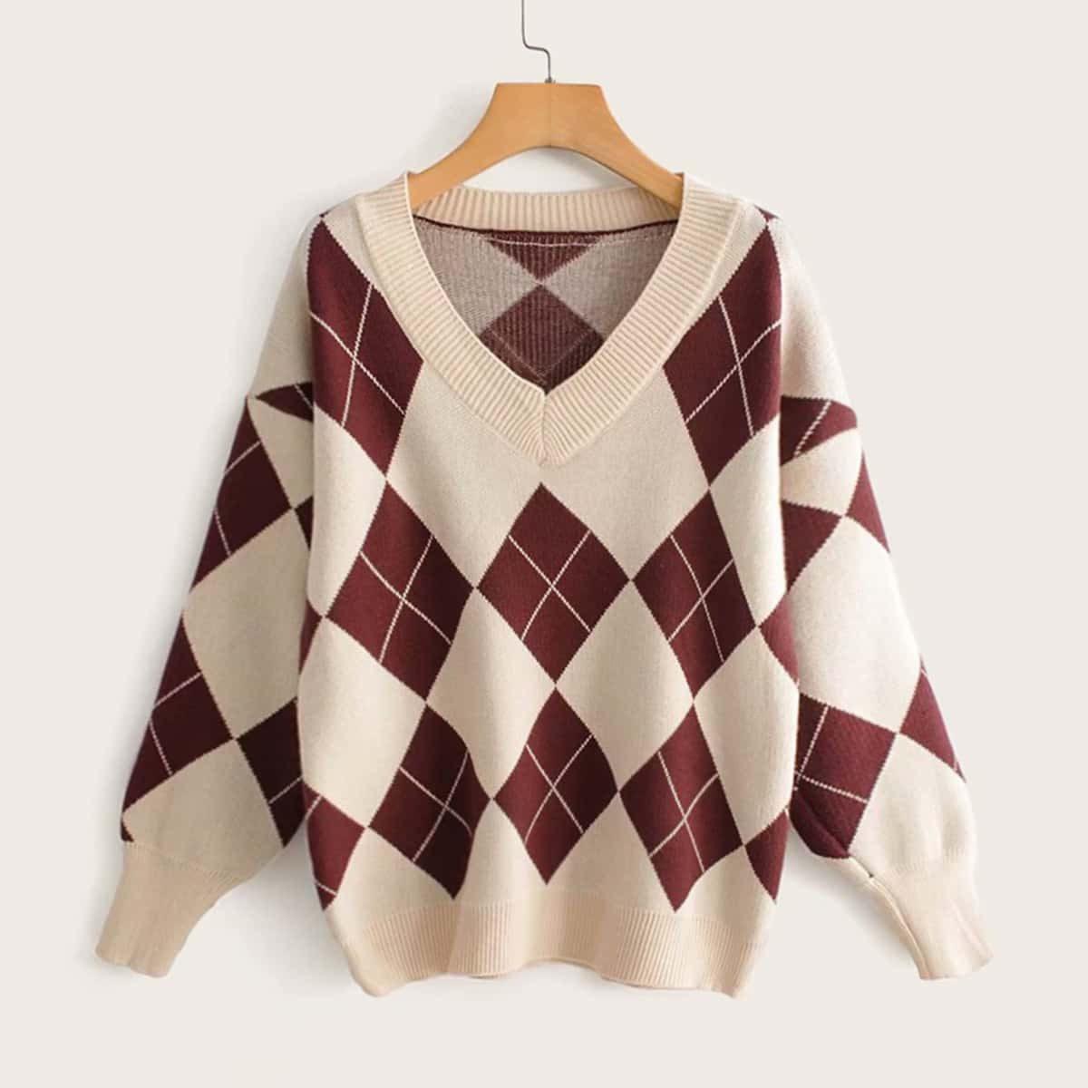 

Argyle Print V-Neck Sweater, Multicolor