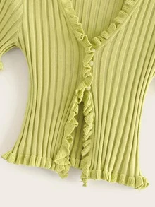 フリル リブ クロップド カーディガン - ライムグリーン - チェックする 4