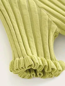 フリル リブ クロップド カーディガン - ライムグリーン - チェックする 5