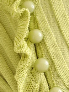 フリル リブ クロップド カーディガン - ライムグリーン - チェックする 6