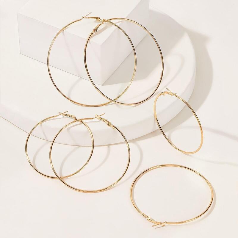 

Mixed Size Hoop Earrings Set 3pairs, Gold