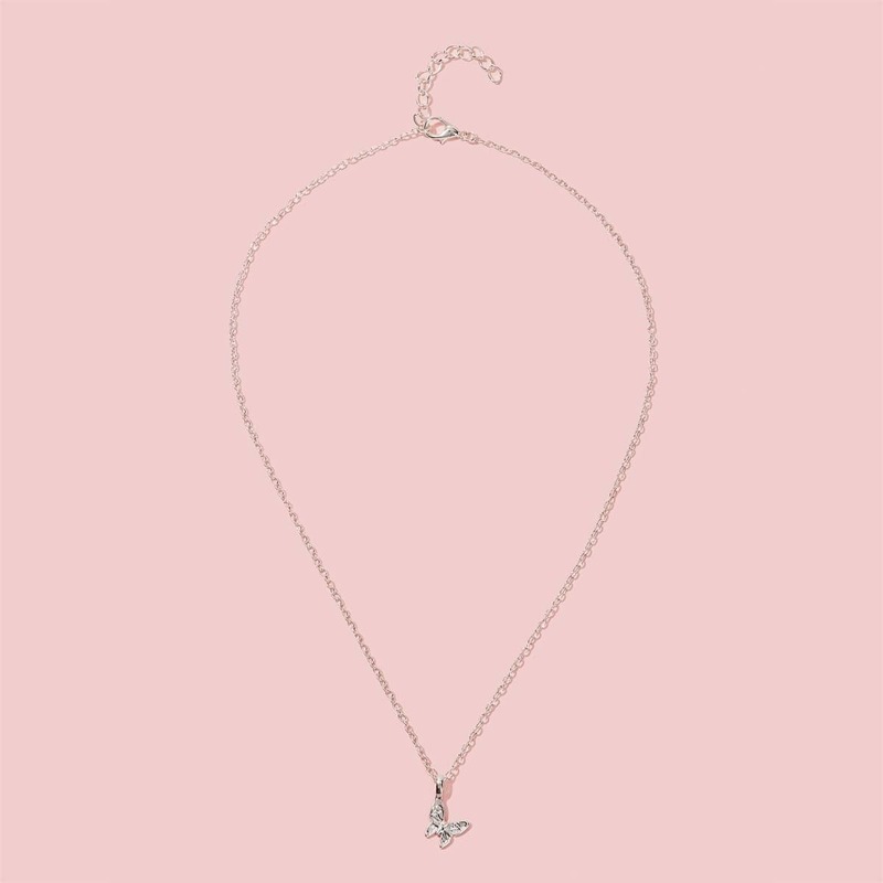 

Butterfly Decor Pendant Chain Necklace, Silver