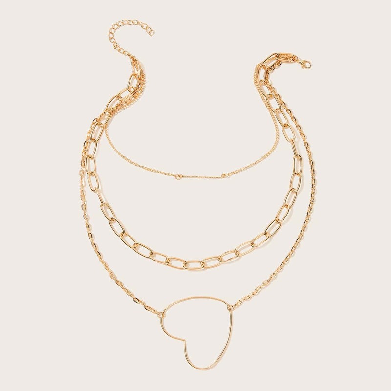 

Heart Decor Multi Layered Chain Necklace, Gold
