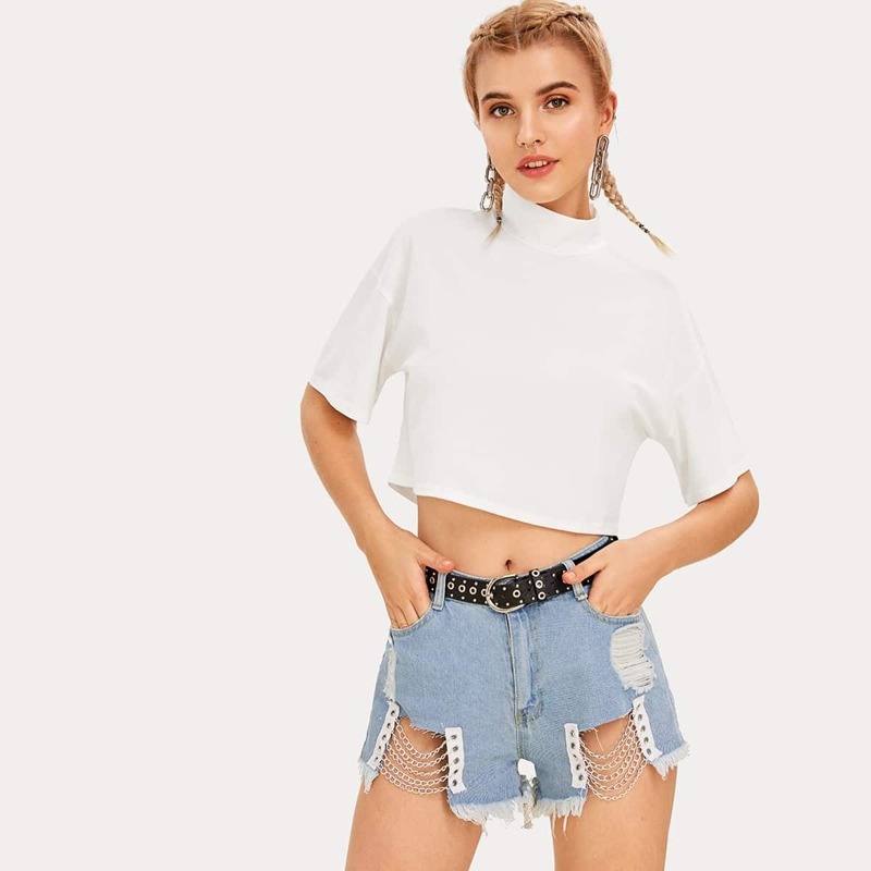 

Boxy Funnel Neck Crop Top, White
