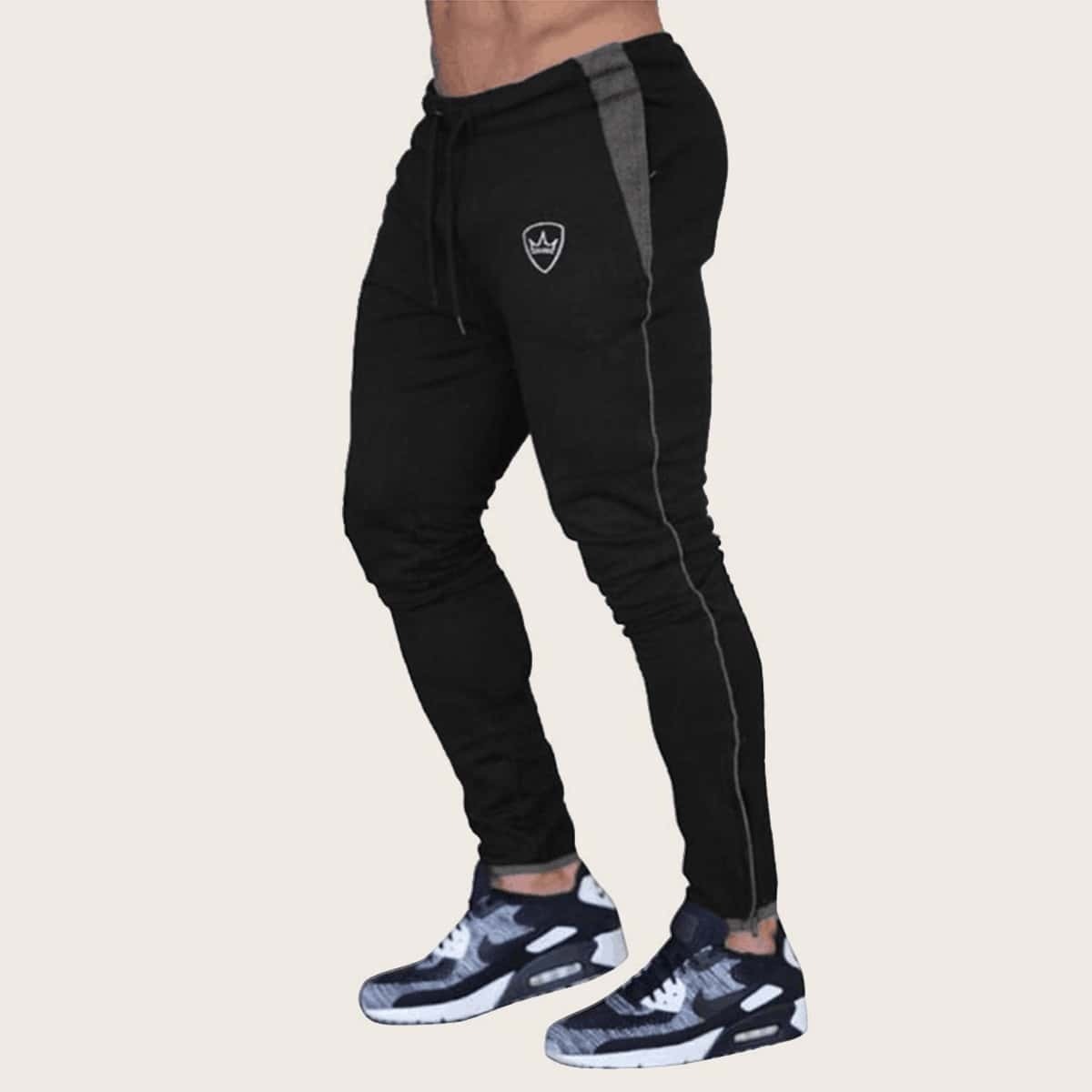 

Guys Contrast Panel Drawstring Waist Sweatpants, Black