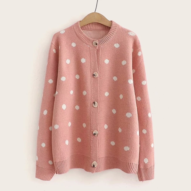 

Single Breasted Polka Dot Cardigan, Pink