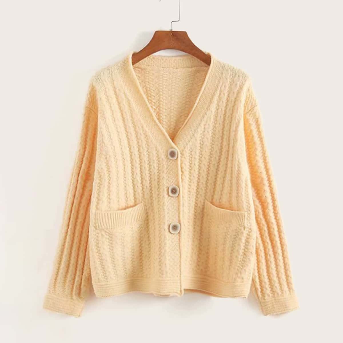 

Single Breasted Pocket Side Cardigan, Yellow