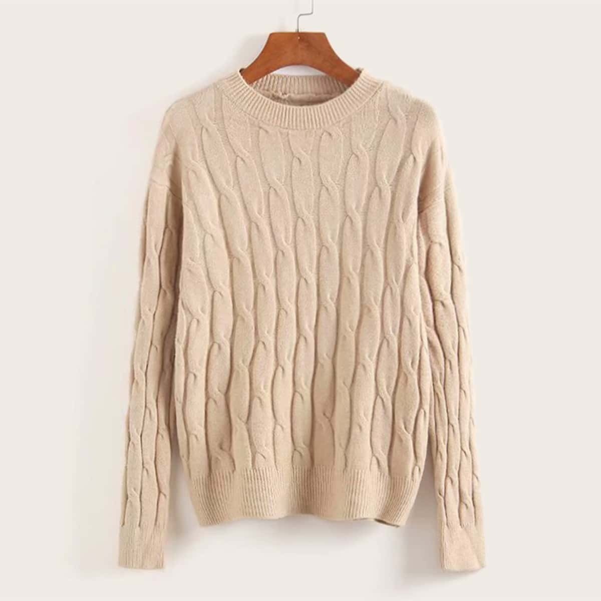 

Drop Shoulder Cable Knit Jumper, Khaki