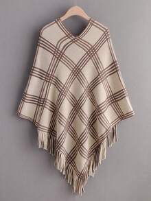 Fringe Hem Plaid Poncho