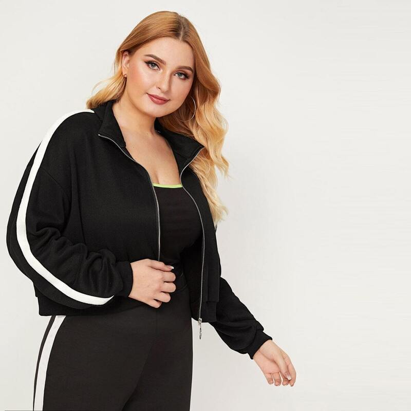 

Plus Contrast Tape O-Ring Zip Jacket, Black