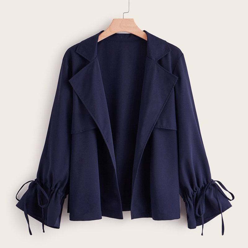 

Plus Knot Sleeve Notched Collar Coat, Navy