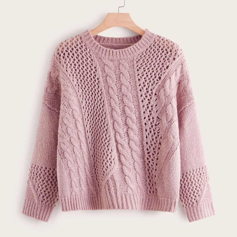 

Plus Cable Knit Drop Shoulder Sweater, Pink