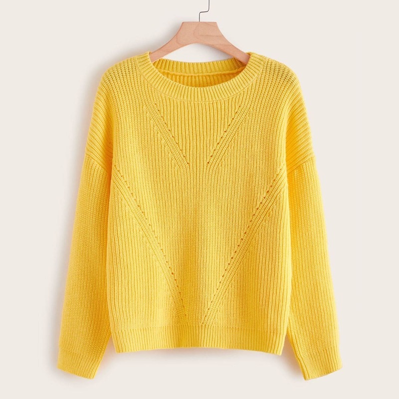 

Plus Solid Drop Shoulder Sweater, Yellow