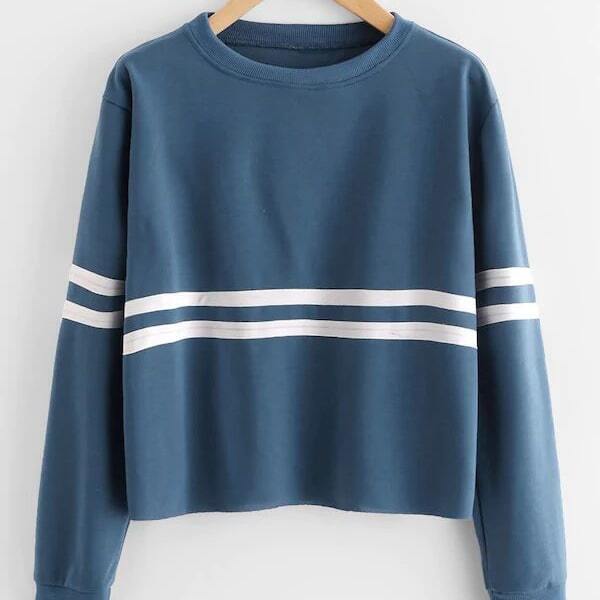 

Plus Contrast Tape Drop Shoulder Sweatshirt, Blue