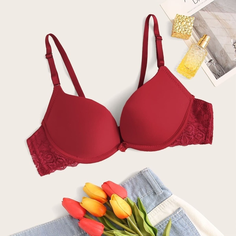

Floral Lace Push Up Underwire Bra, Red