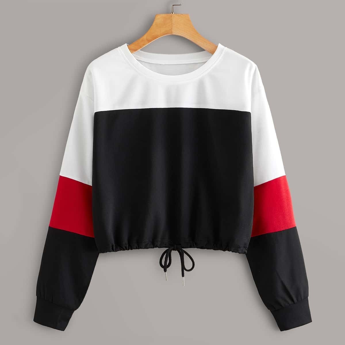 

Cut And Sew Panel Drawstring Hem Sweatshirt, Multicolor