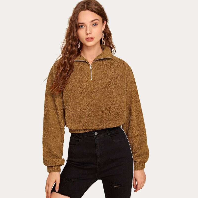 

Quarter Zip Teddy Sweatshirt, Brown