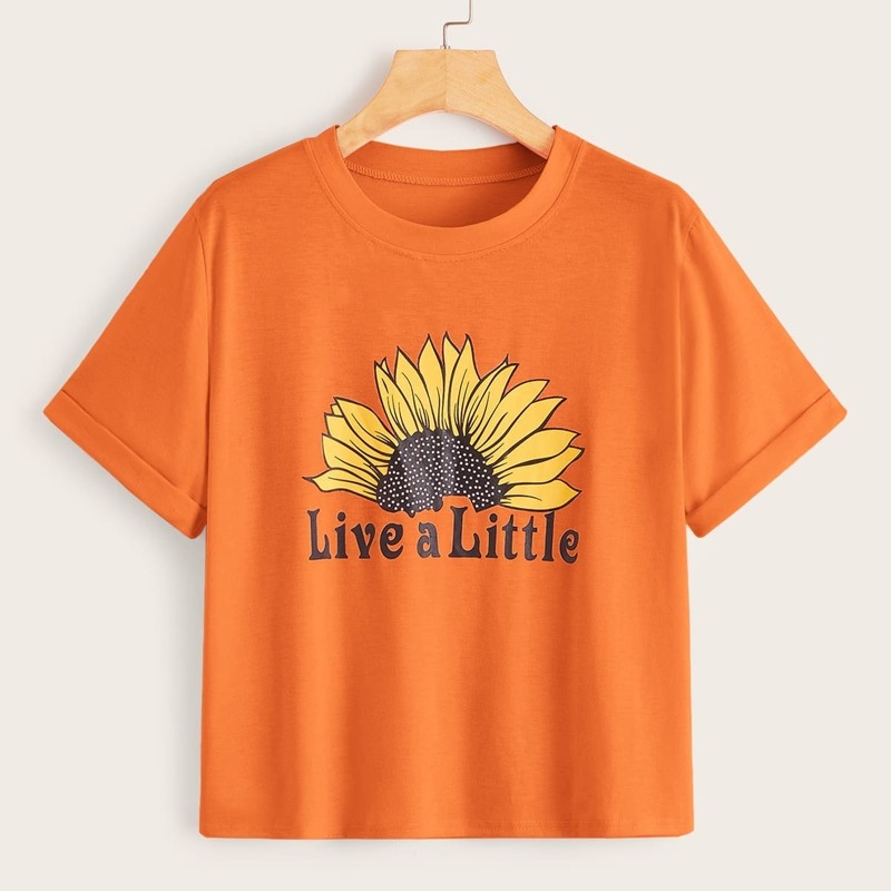

Letter And Sunflower Print Tee, Orange