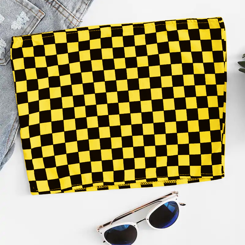 

Checkered Print Tube Top, Yellow
