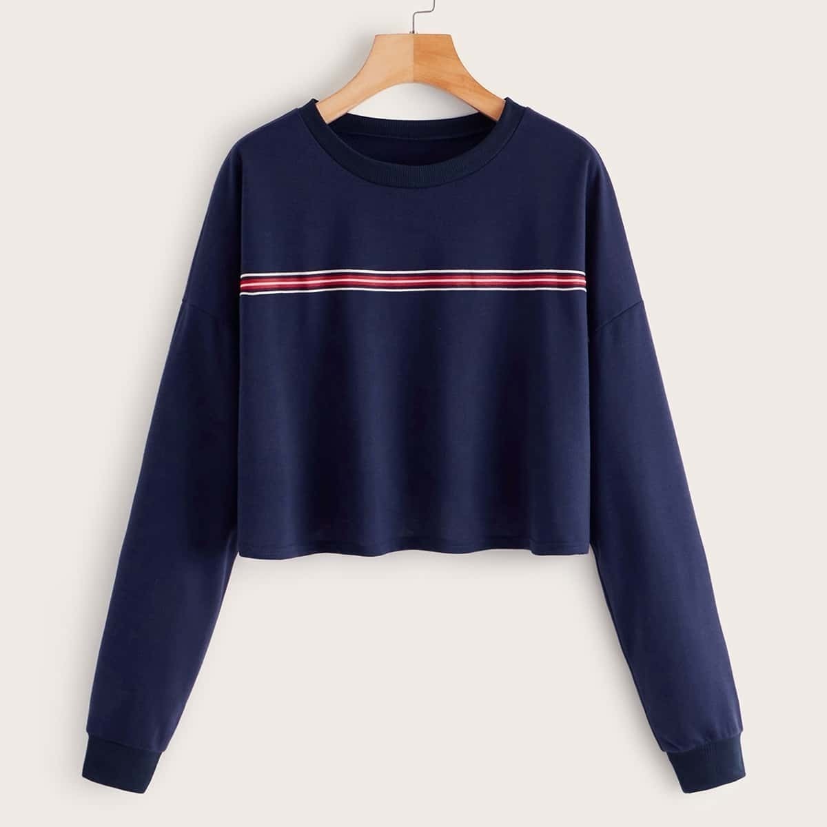 

Striped Drop Shoulder Sweatshirt, Navy