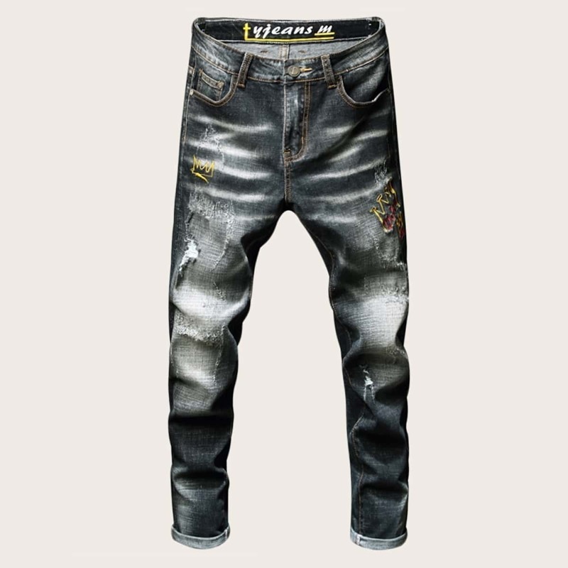 

Guys Embroidery Ripped Skinny Jeans, Multicolor