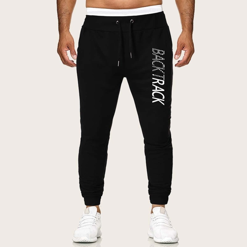 

Guys Letter Print Drawstring Sweatpants, Black