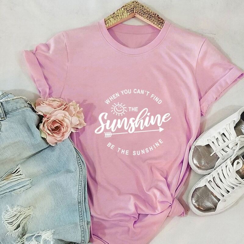 

Round Neck Slogan Graphic Tee, Pink