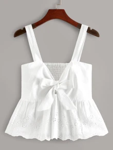 Breezaya Top de tirante bajo fruncido de espalda con nudo unicolor