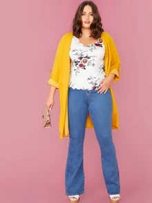 SHEIN Clasi Plus Floral Print Scallop Trim Top - White - View 5