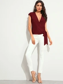 SHEIN Clasi Tie Side Wrap Solid Top