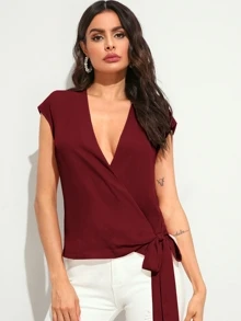 SHEIN Clasi Tie Side Wrap Solid Top
