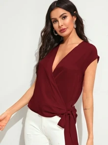 SHEIN Clasi Tie Side Wrap Solid Top