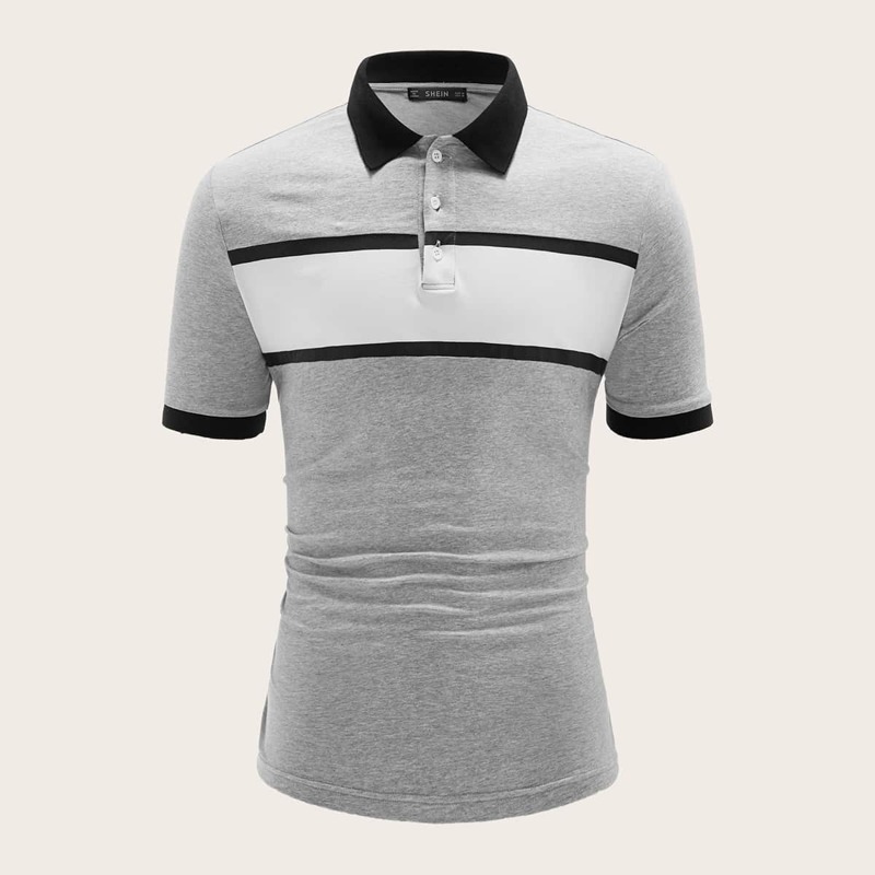 

Guys Cut-and-sew Ringer Polo Shirt, Grey