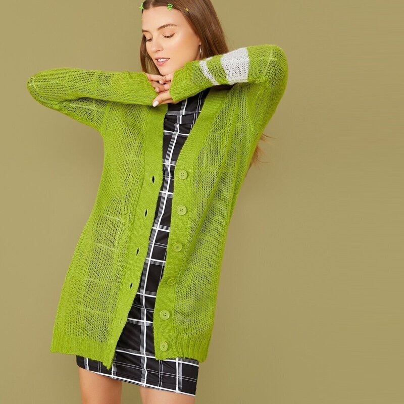 

Button Front Sheer Cardigan, Green bright