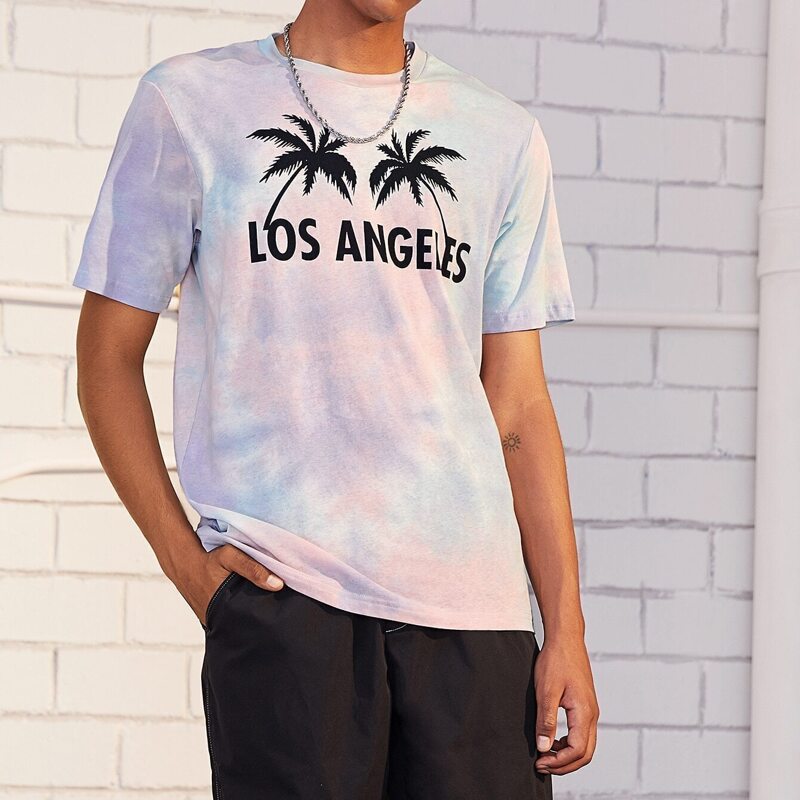 

Guys Tropical And Letter Print Tie Dye Tee, Multicolor