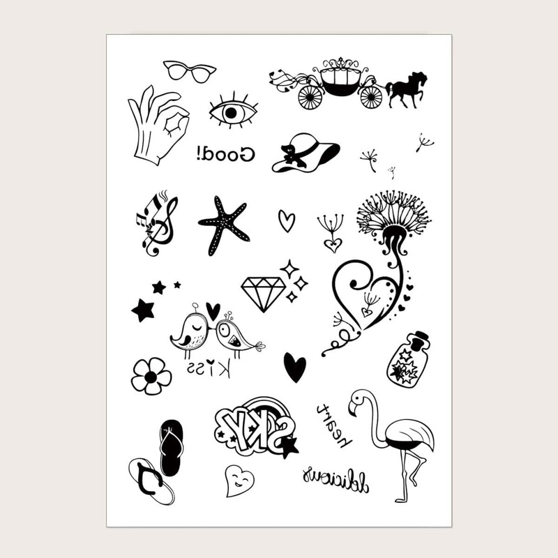 

Starfish & Flamingos Pattern Tattoo Sticker 1sheet, Black