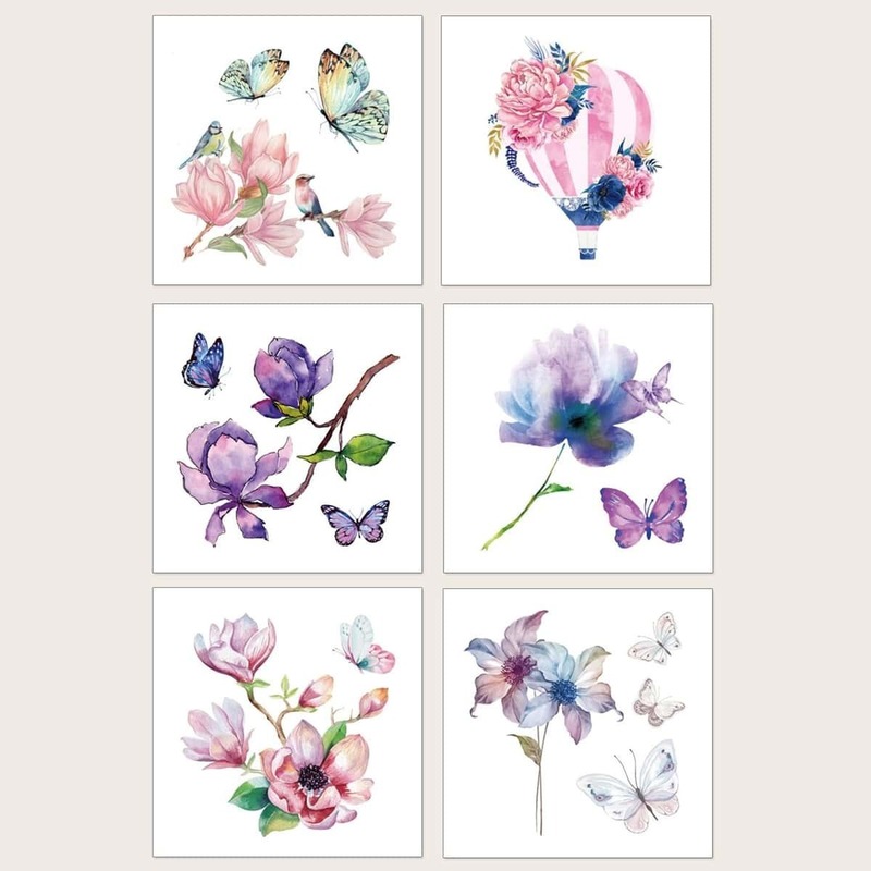 

Flower & Butterfly Pattern Tattoo Sticker 6sheets, Multicolor
